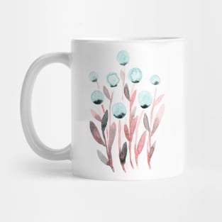 Simple watercolor flowers - pastel blue and living coral Mug